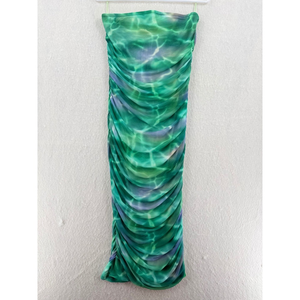 Bar III - Strapless Mesh Ruched Midi Dress Water Print - Green - M - Women - Picture 1 of 9
